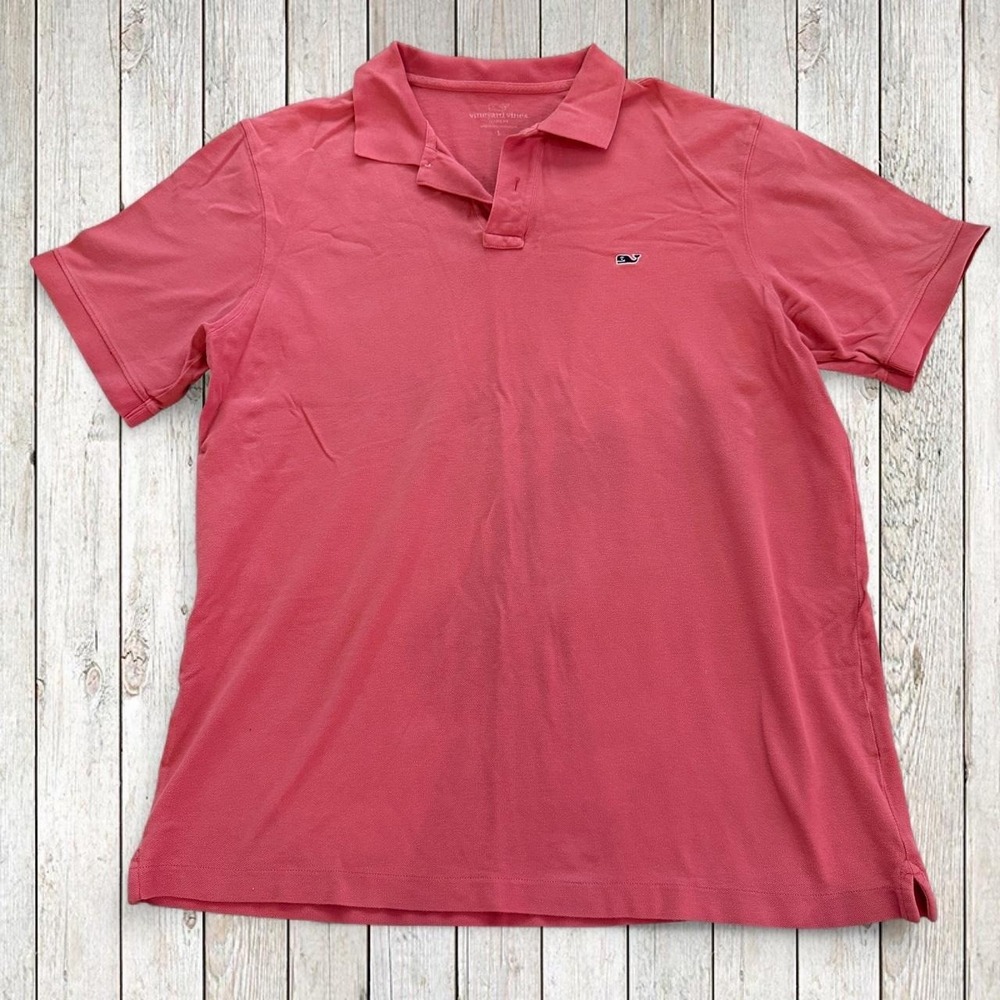 Vineyard Vines Mens Large Coral Pink Polo Shirt Whale Logo L